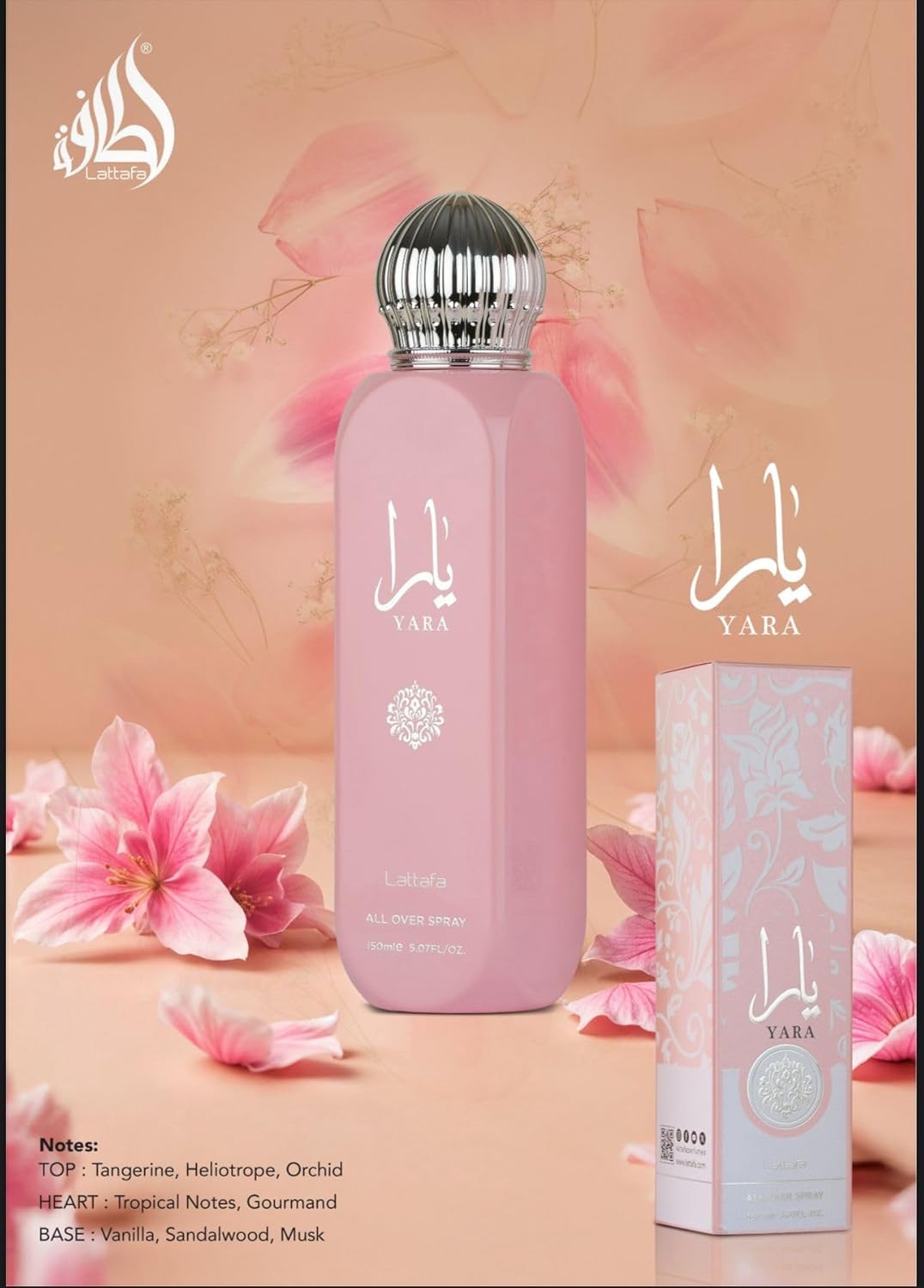 Lattafa Yara All Over Spray 150ml (5.07 oz) – Floral Scent for Women | Tangerine, Heliotrope, Gourmand Accord & Sandalwood | Long-Lasting Fragrance for Body, Hair & Clothes